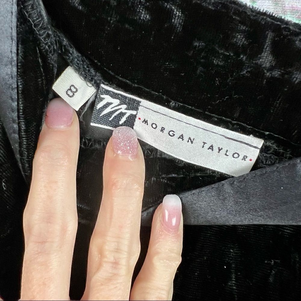 Vintage 80s Morgan TaylorCrushed Velvet Tuxedo Striped Pencil Skirt - Picture 10 of 10
